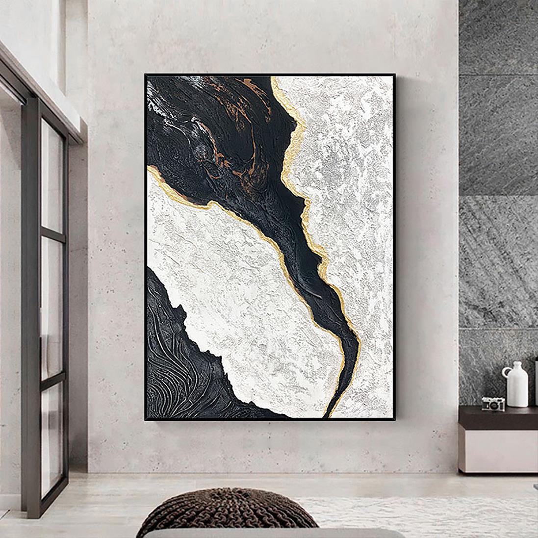 Schwarz Weiß abstrakte 10 Wandkunst Minimalismus Textur Ölgemälde